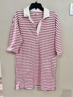 FINAL Women’s Striped Polo Shirt Dress - White & Red